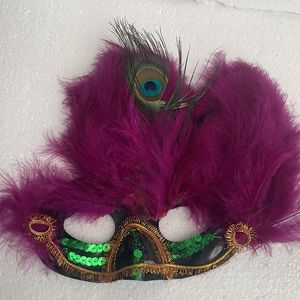 Peacock feather mask sequins Halloween masquerade Mardi Gras cosplay theater vtg